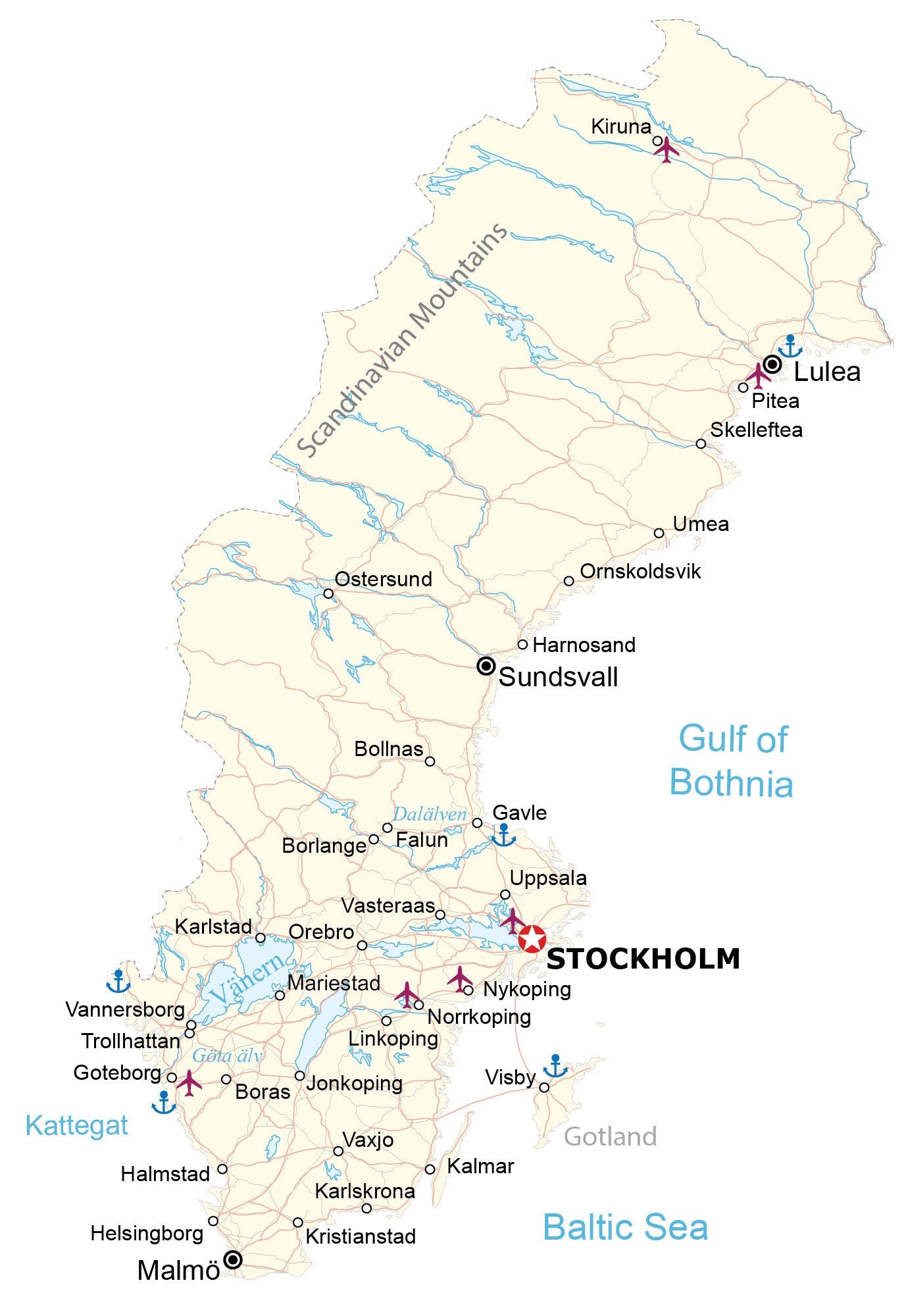 Sweden City Road Map Glossy Poster Picture Photo Print Banner  Booma Prints