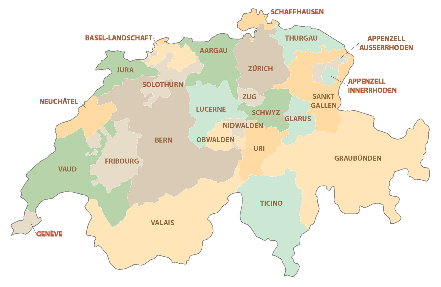 Switzerland Adminstration Provinces Map Poster Picture Photo Print Banner  Booma Prints