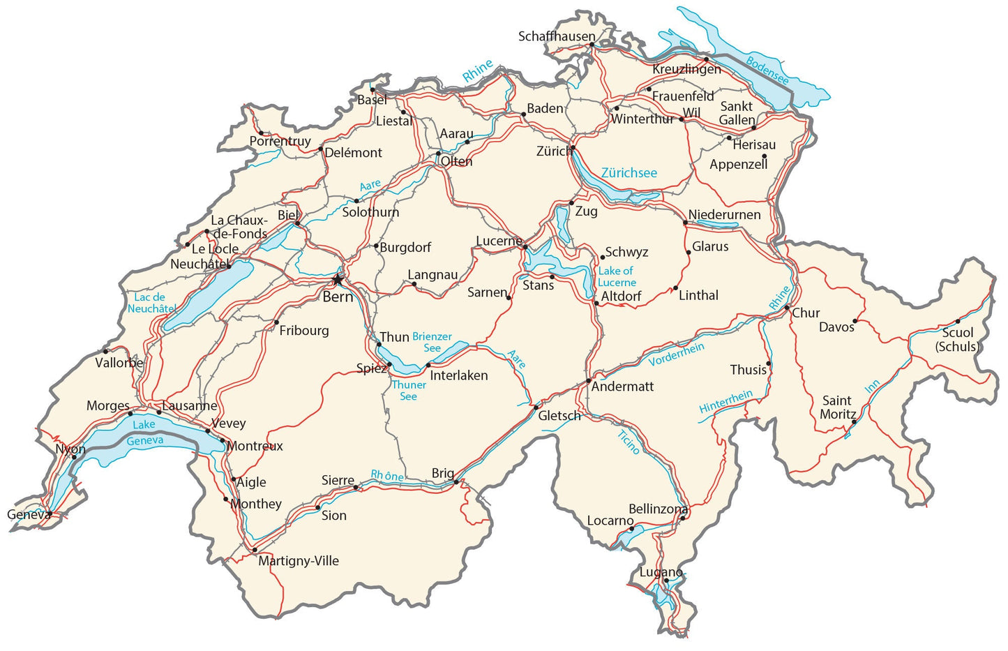 Switzerland City Road Map Glossy Poster Picture Photo Print Banner  Booma Prints