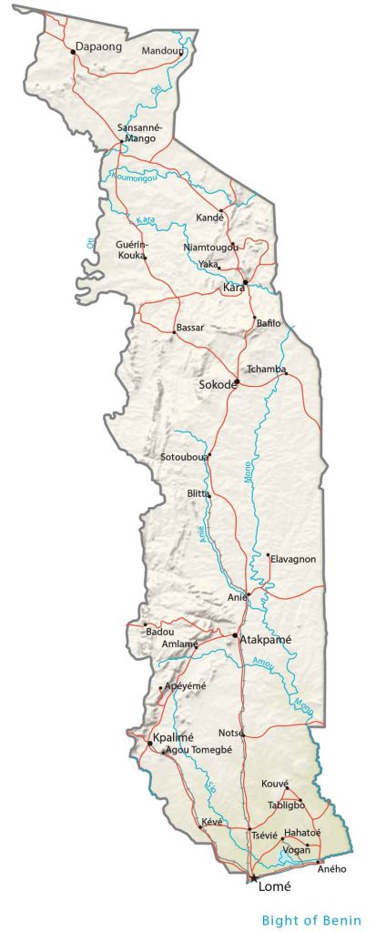 Togo Physical Map Glossy Poster Picture Photo Print Banner  Booma Prints