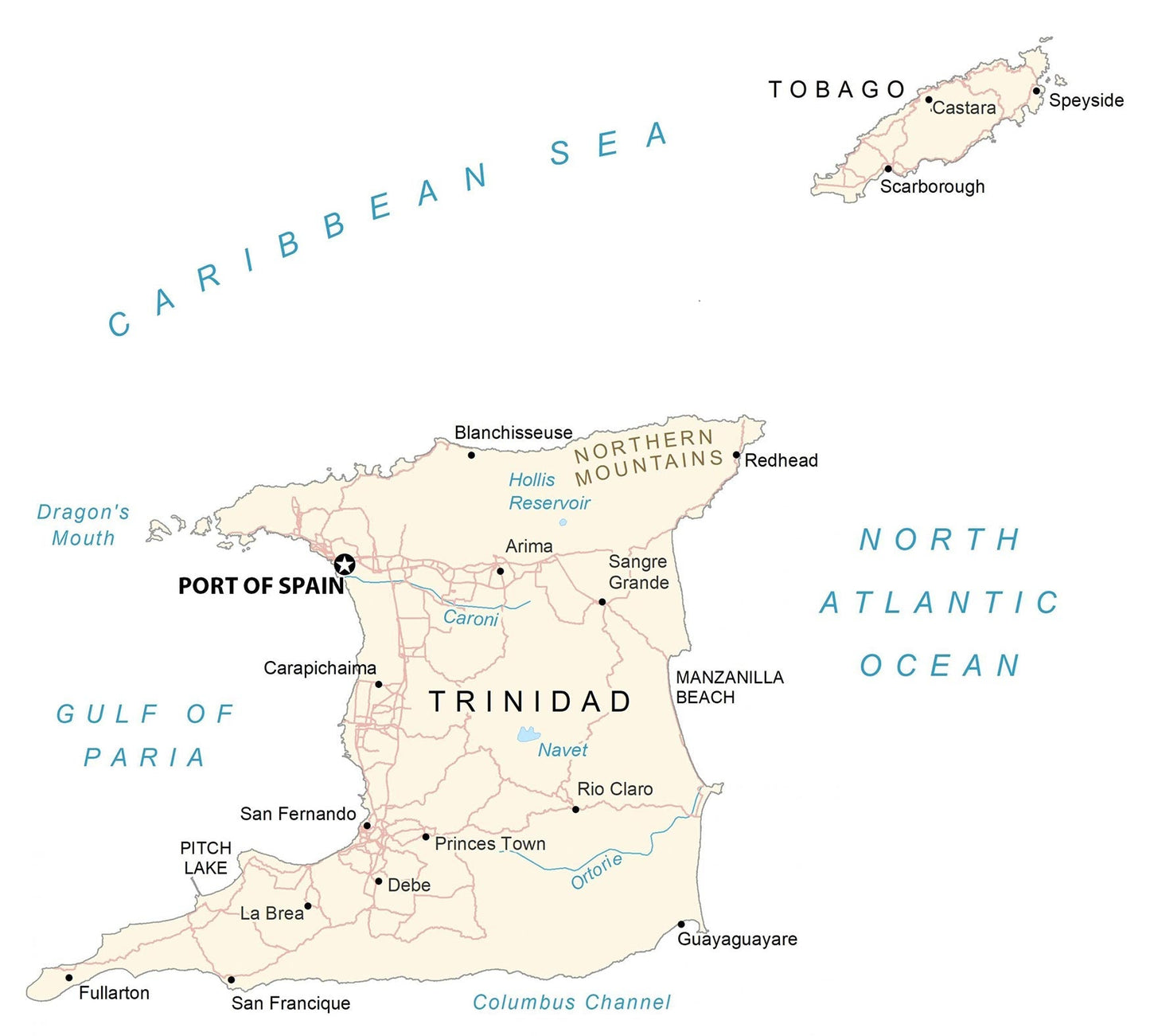 Trinidad And Tobago City Road Map Glossy Poster Picture Photo Print Banner  Booma Prints