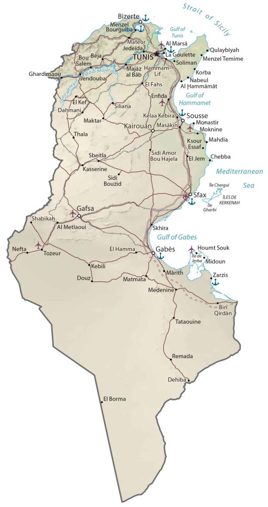 Tunisia Physical Map Glossy Poster Picture Photo Print Banner  Booma Prints