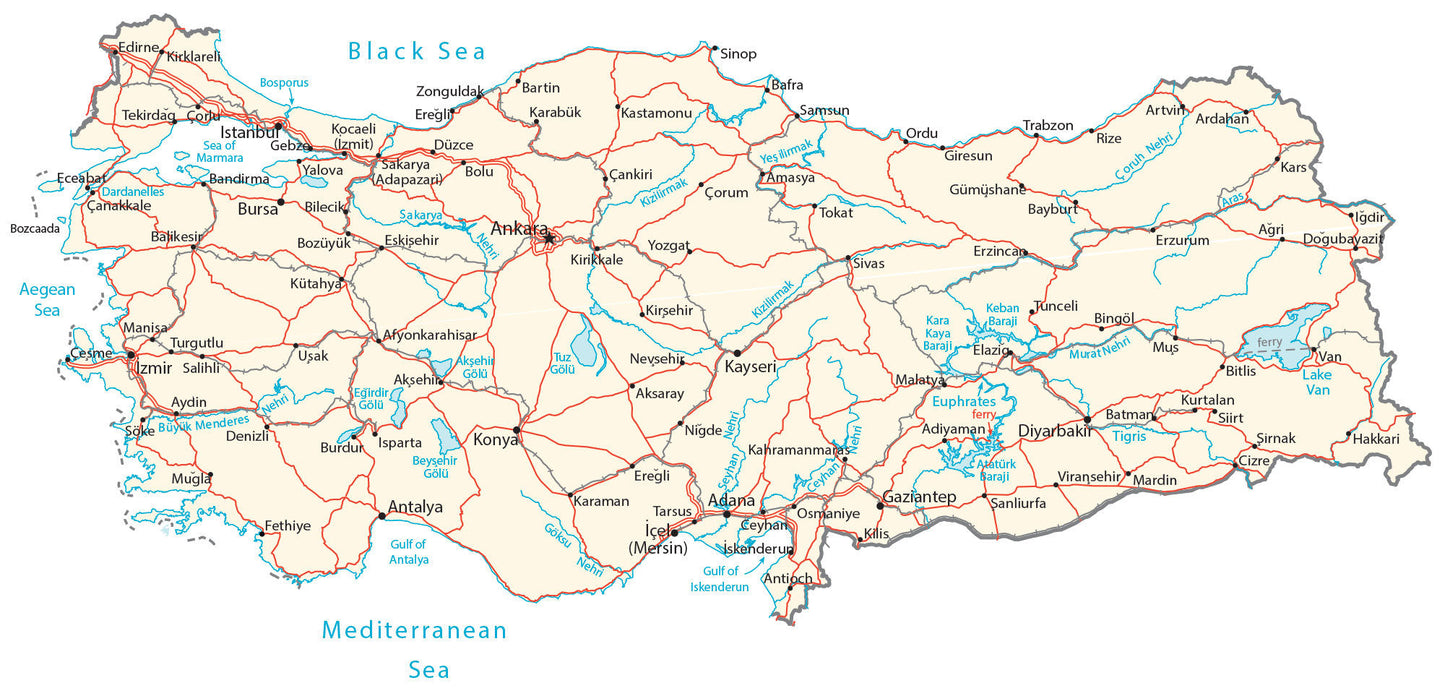 Turkey Turkiye City Road Map Glossy Poster Picture Photo Print Banner  Booma Prints