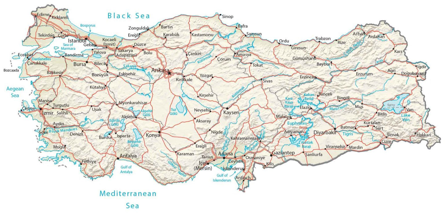 Turkey Turkiye Physical Map Glossy Poster Picture Photo Print Banner  Booma Prints