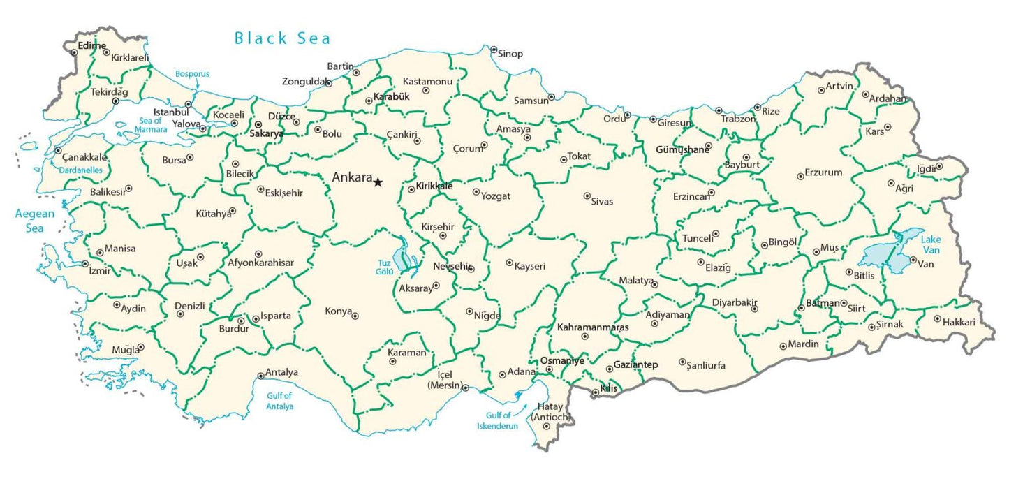 Turkey Turkiye Province Map Glossy Poster Picture Photo Print Banner  Booma Prints