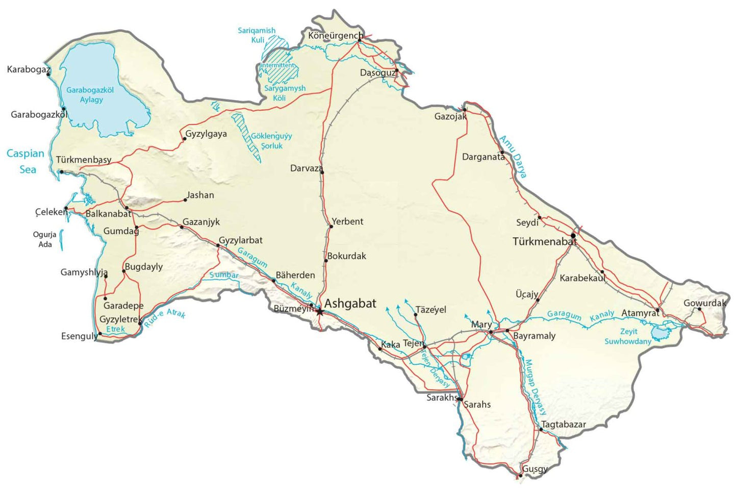 Turkmenistan Physical Map Glossy Poster Picture Photo Print Banner  Booma Prints