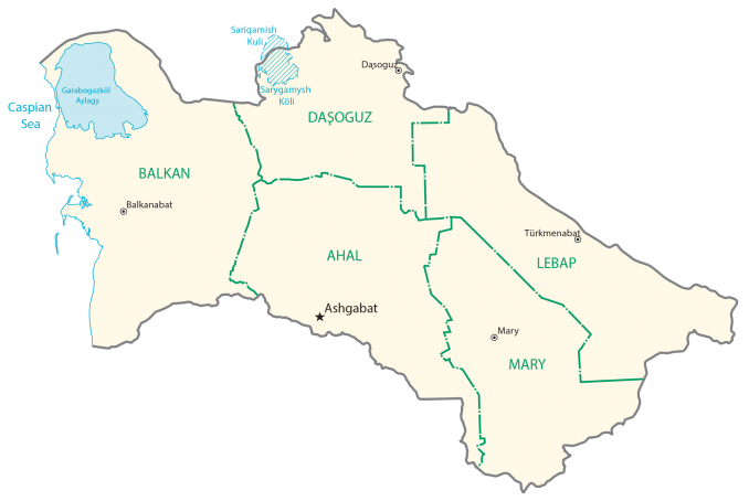 Turkmenistan Province Map Glossy Poster Picture Photo Print Banner  Booma Prints