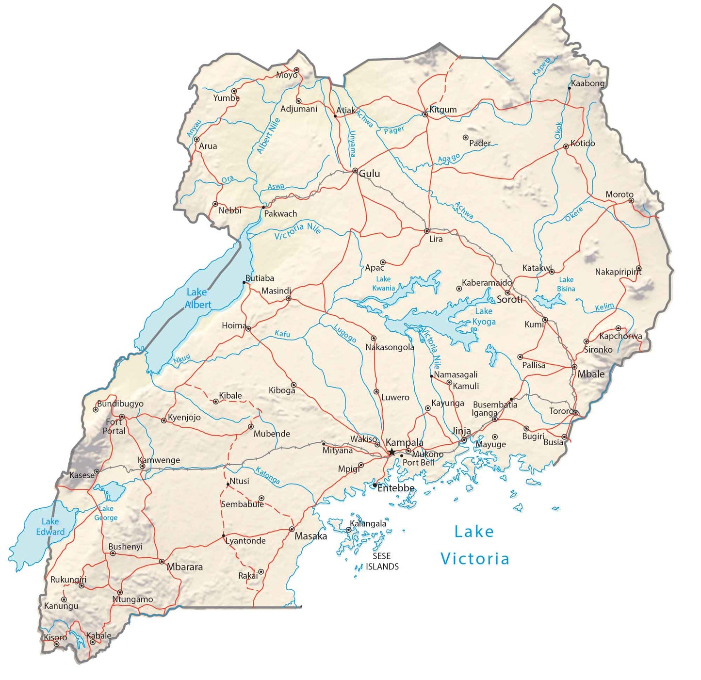 Uganda Physical Map Glossy Poster Picture Photo Print Banner  Booma Prints