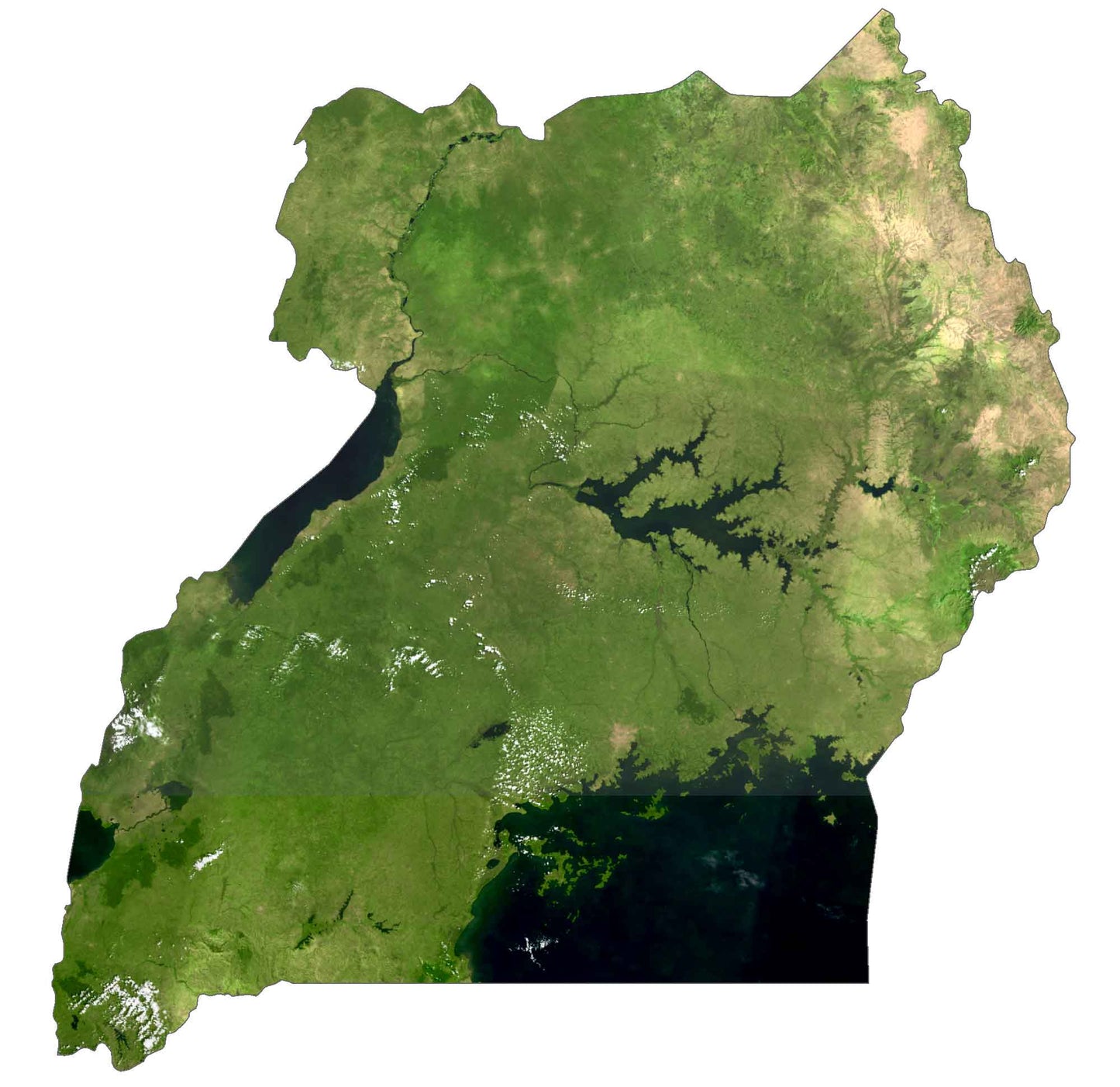 Uganda Satellite Map Glossy Poster Picture Photo Print Banner  Booma Prints