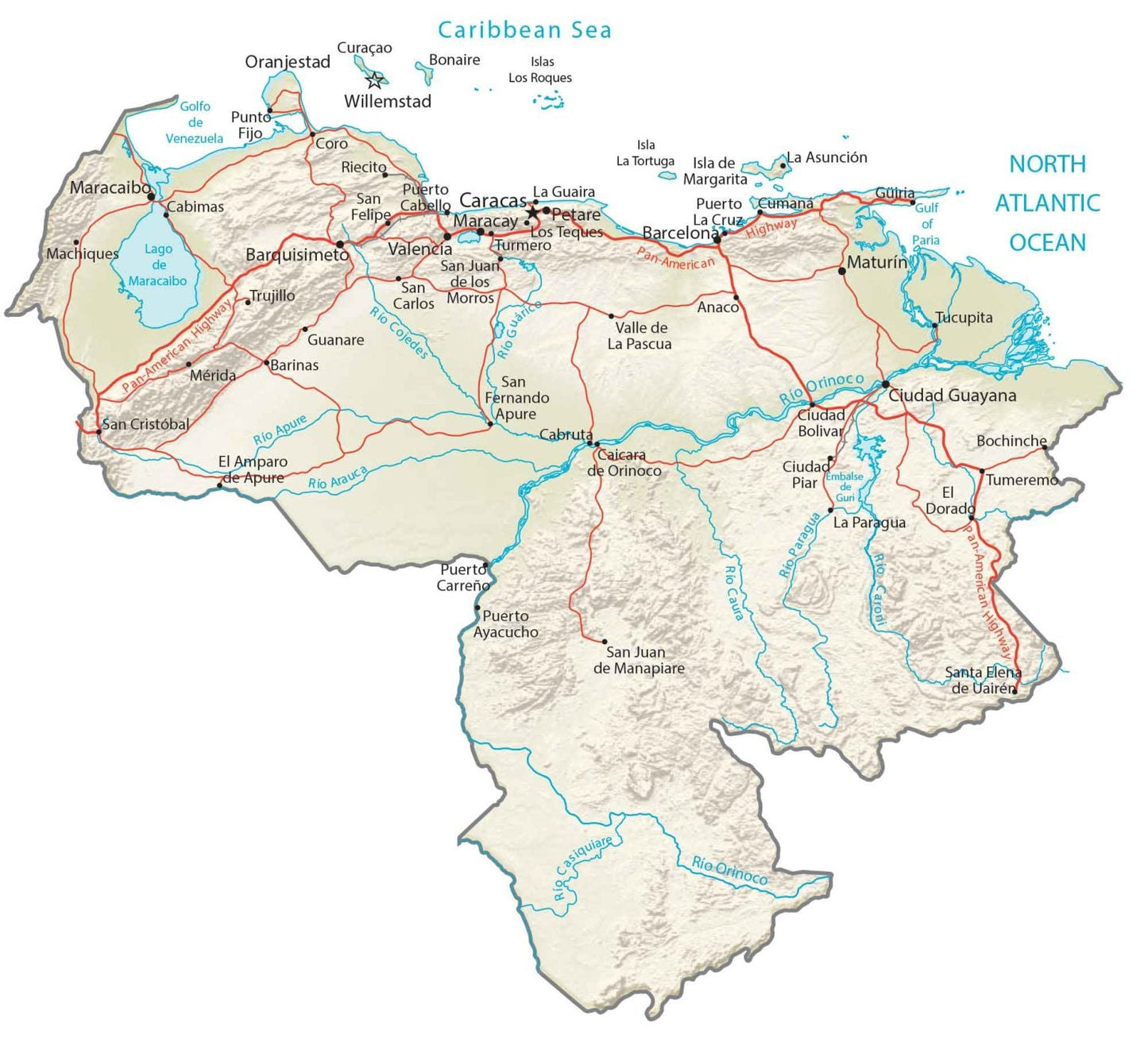 Venezuela Physical Map Glossy Poster Picture Photo Print Banner  Booma Prints