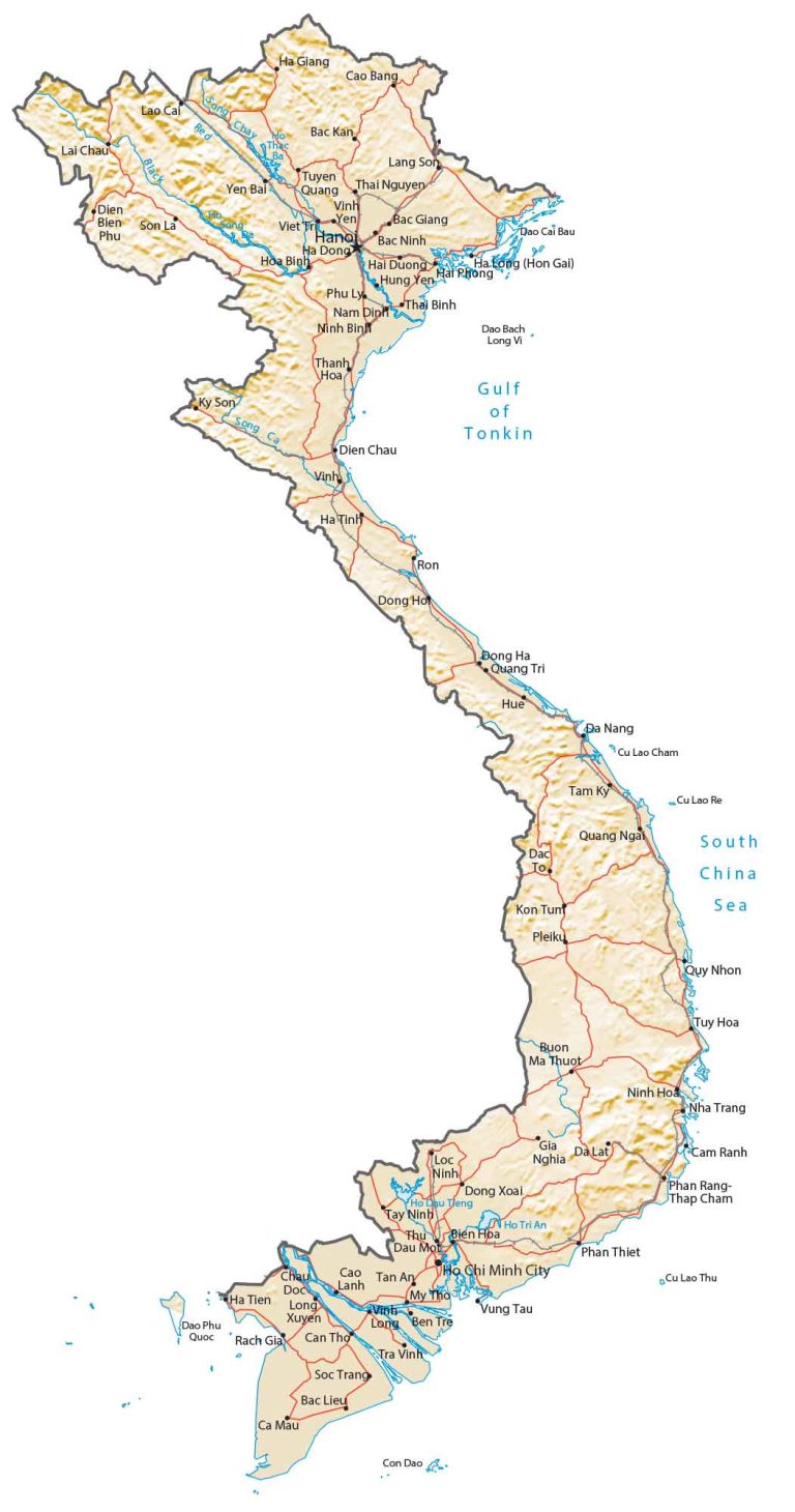 Vietnam Physical Map Glossy Poster Picture Photo Print Banner  Booma Prints