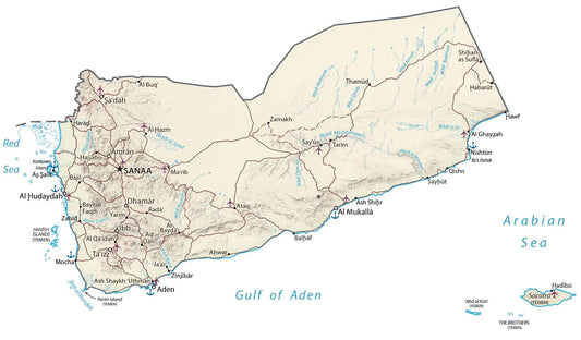 Yemen Physical Map Glossy Poster Picture Photo Print Banner  Booma Prints
