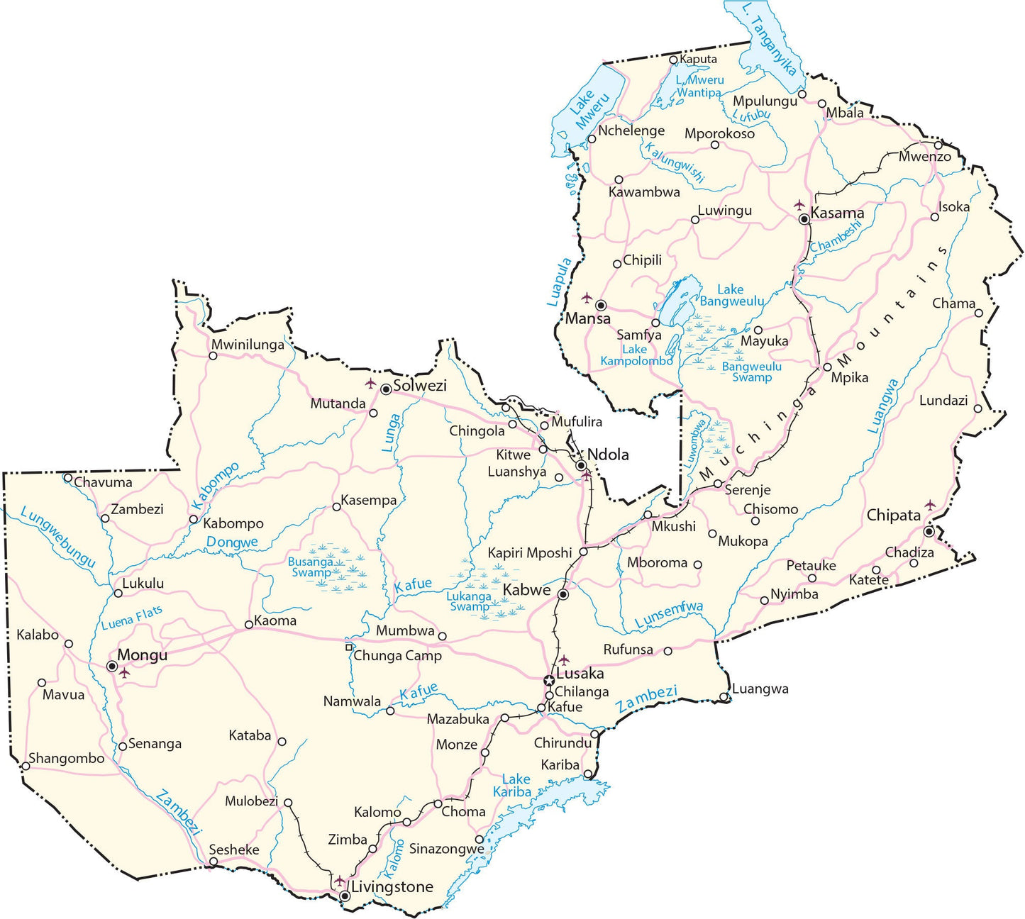 Zambia City Road Map Glossy Poster Picture Photo Print Banner  Booma Prints