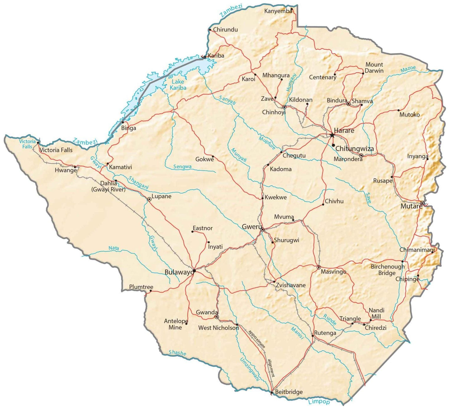 Zimbabwe Physical Map Glossy Poster Picture Photo Print Banner  Booma Prints