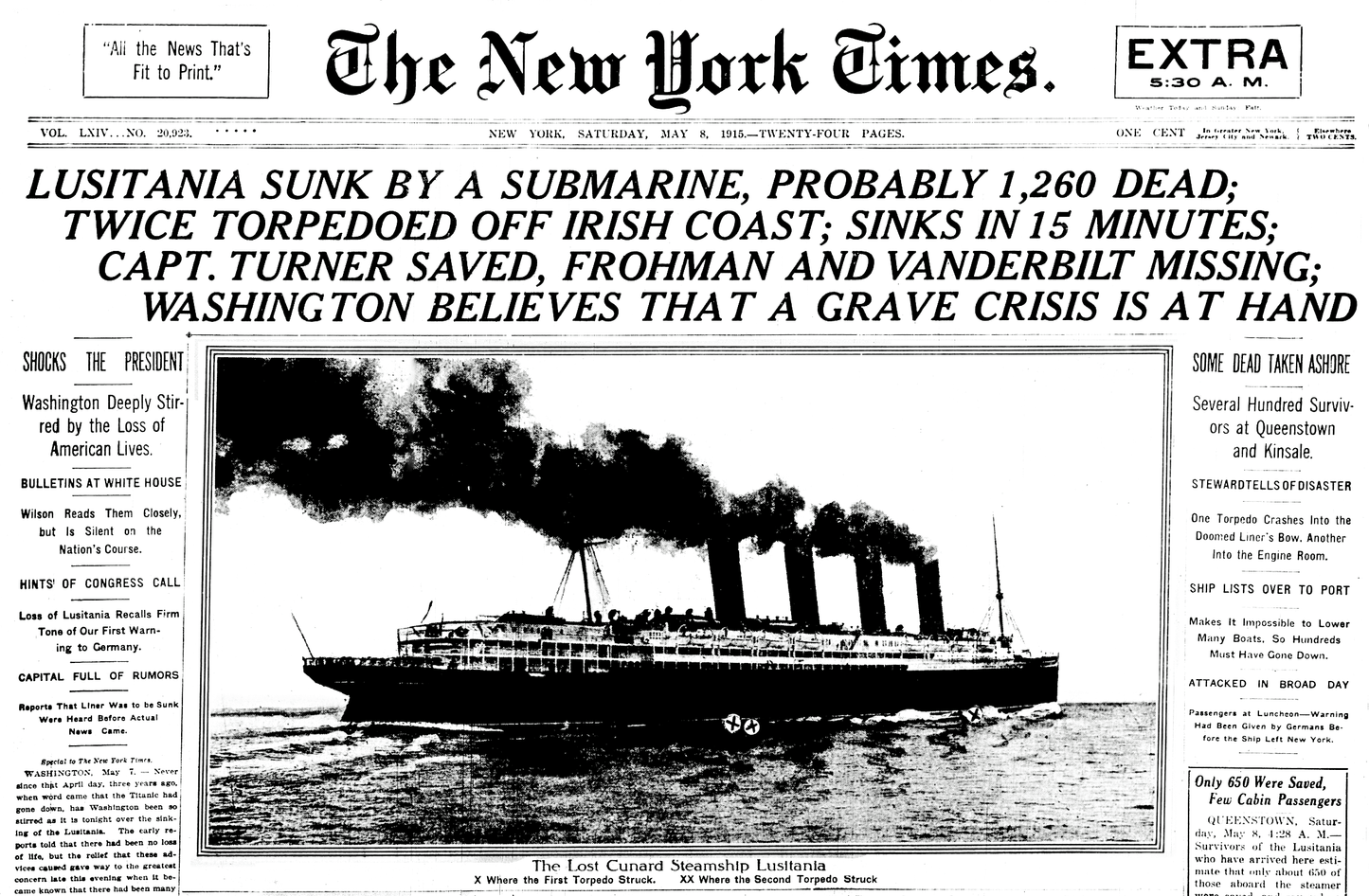 Rms Lusitania Newspaper Submarine Glossy Poster Picture Photo Print Banner  Booma Prints