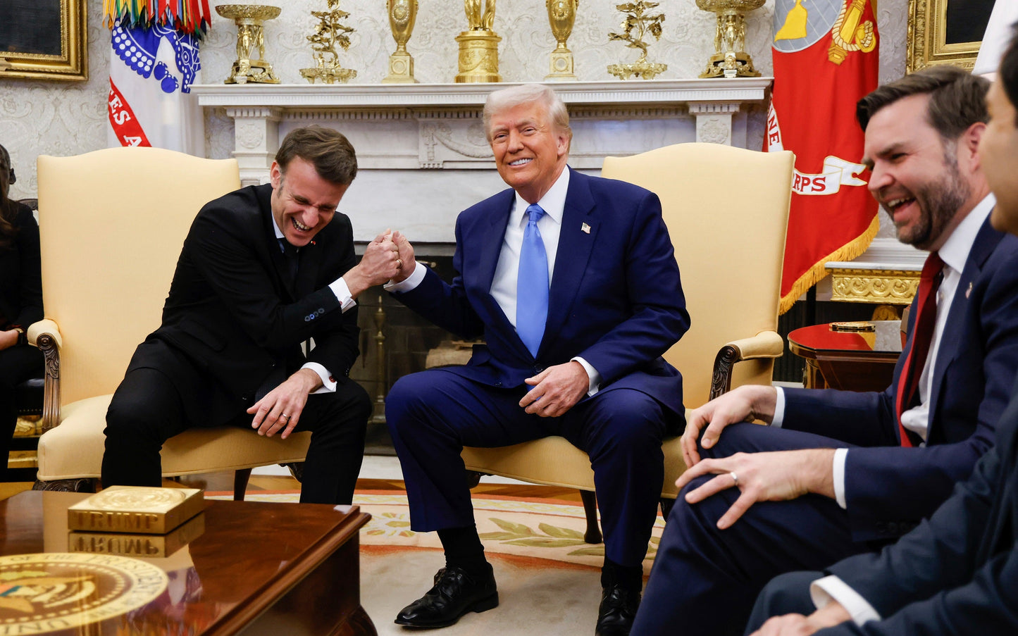 Trump Macron Vance Meeting Glossy Poster Picture Photo Print Banner  Booma Prints