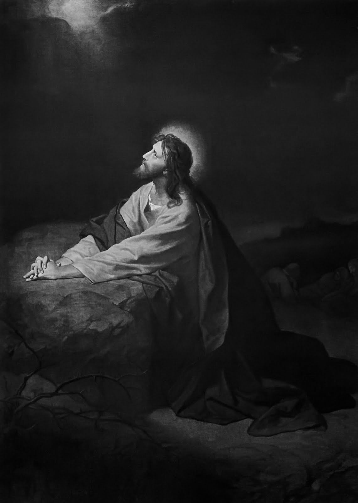 Jesus In Gethsemane Black & White Glossy Poster Picture Photo Print Banner  Booma Prints