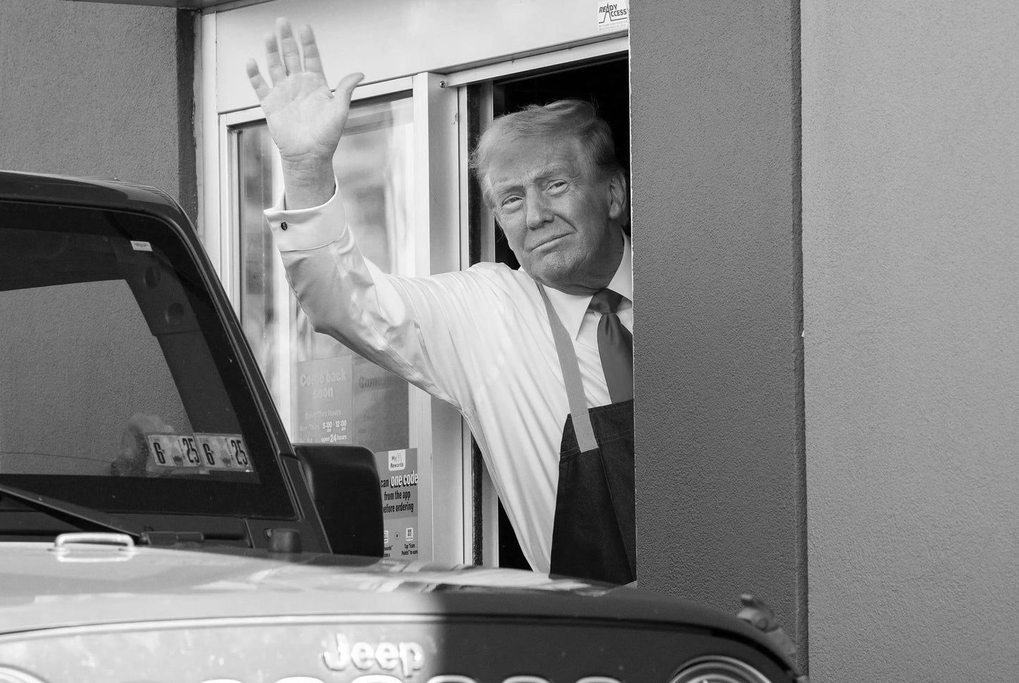 Trump Waving Mcdonalds Black & White Poster Picture Photo Print Banner  Booma Prints