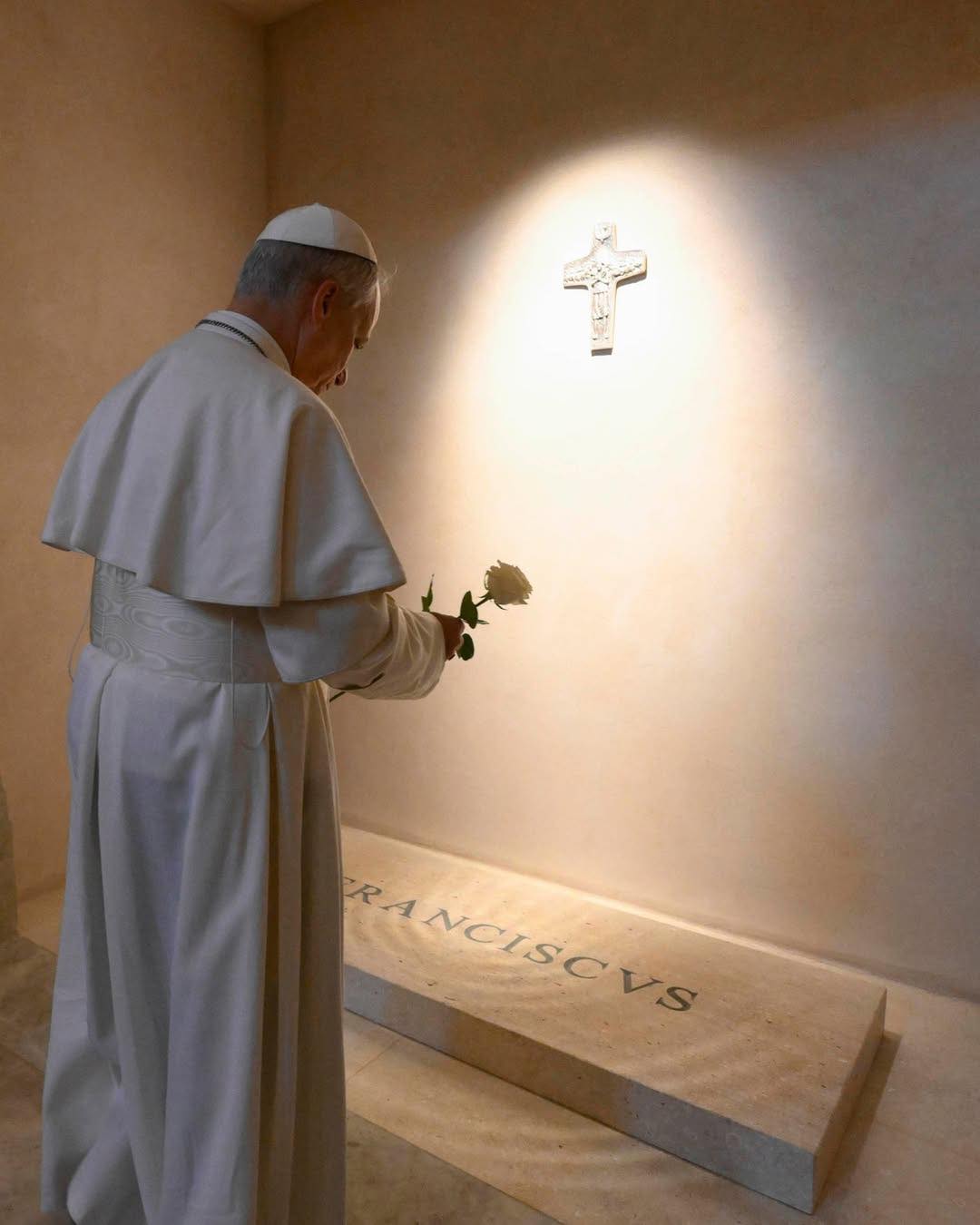 Pope Leo Xiv At Pope Francis Tomb Glossy Poster Picture Photo Print Banner  Booma Prints