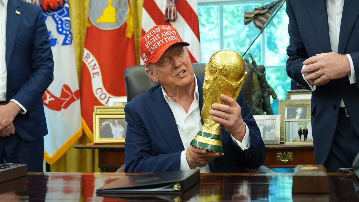 Trump Holding World Cup Trophy Glossy Poster Picture Photo Print Banner  Booma Prints