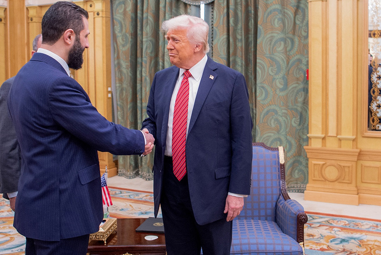 Trump Handshake Ahmed Al Sharaa Glossy Poster Picture Photo Print Banner  Booma Prints