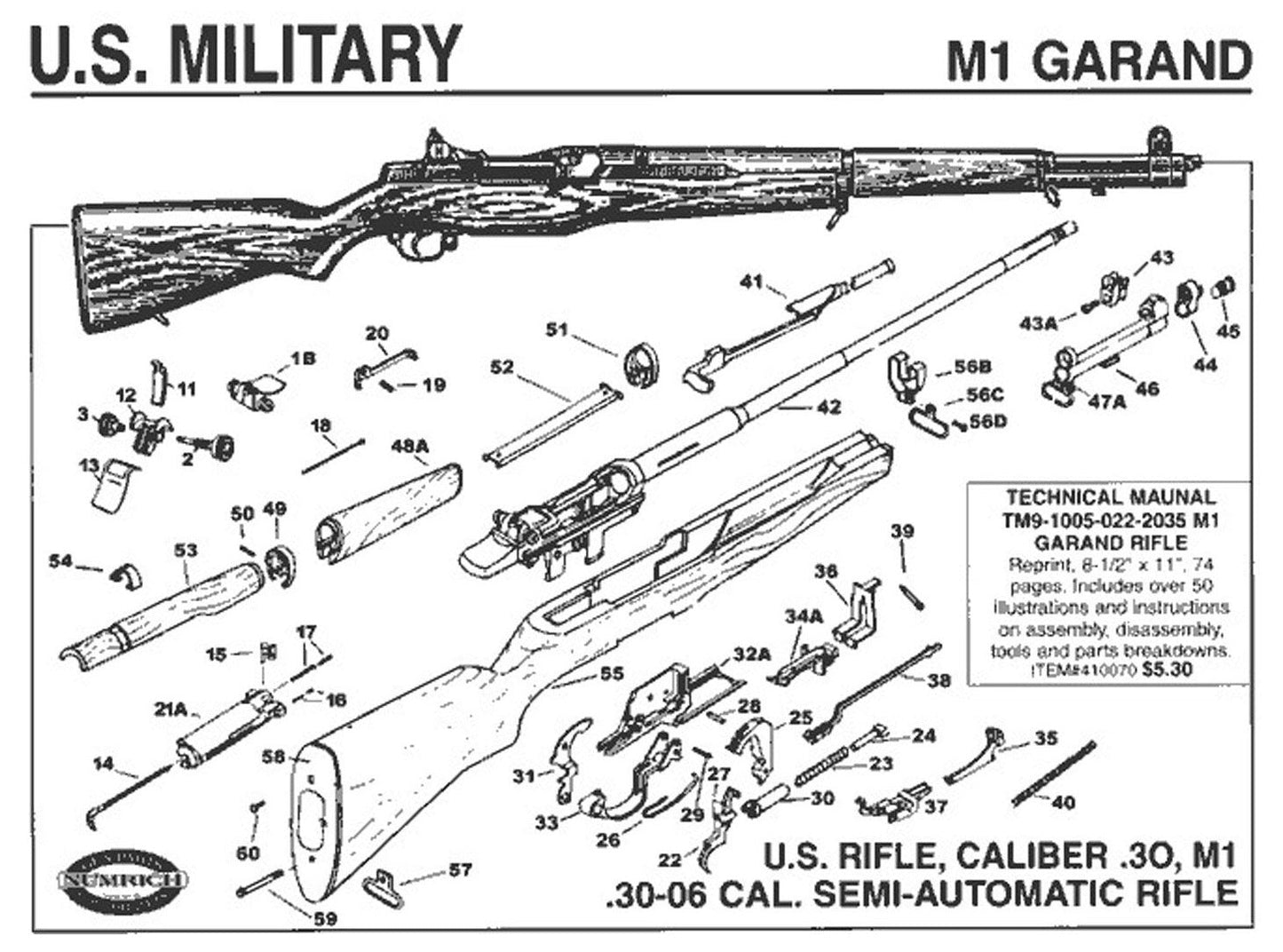 M1 Garand Detailed Diagram Glossy Poster Picture Photo Print Banner  Booma Prints