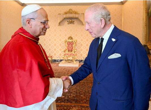Pope Leo King Charles Handshake Glossy Poster Picture Photo Print Banner  Booma Prints