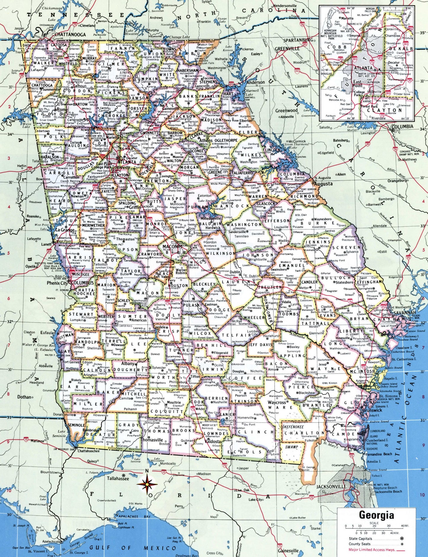 Georgia Counties Road Map Ga Glossy Poster Picture Photo Print Banner Booma Prints