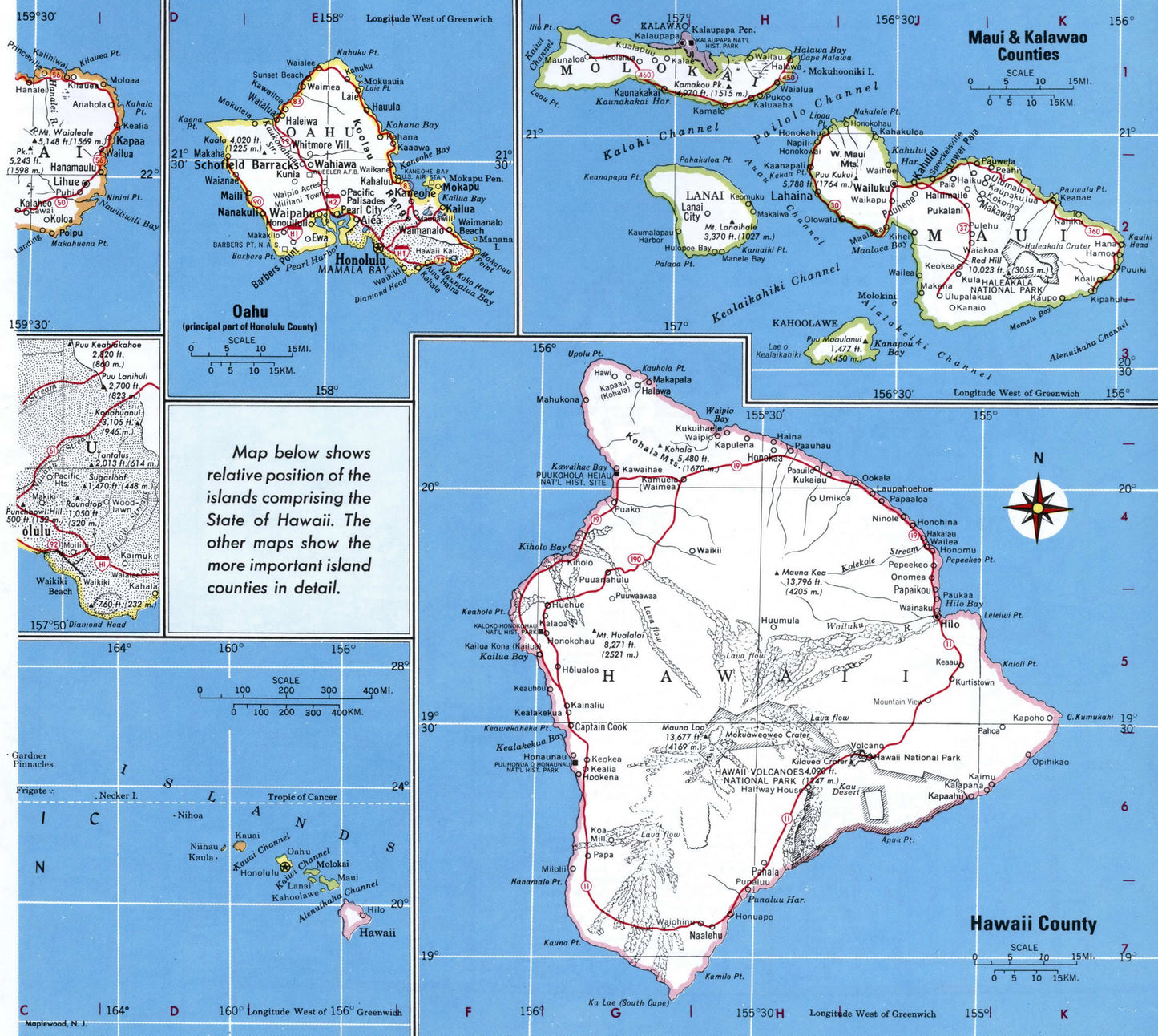 Hawaii Counties Road Map Glossy Poster Picture Photo Print Banner Booma Prints