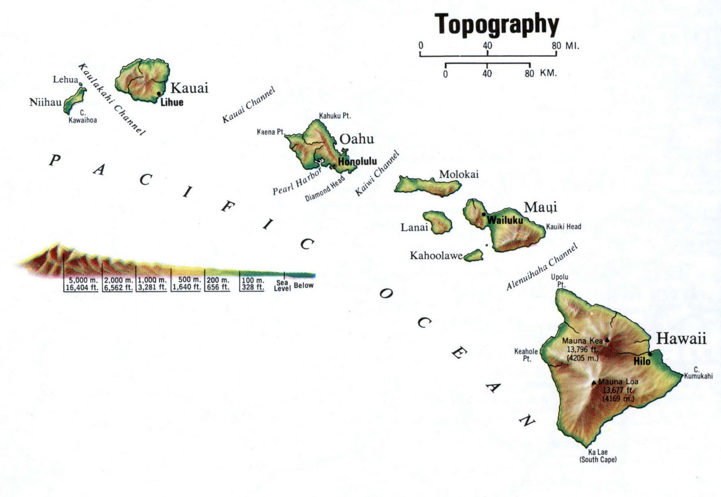 Hawaii Topography Map Glossy Poster Picture Photo Print Banner Booma Prints