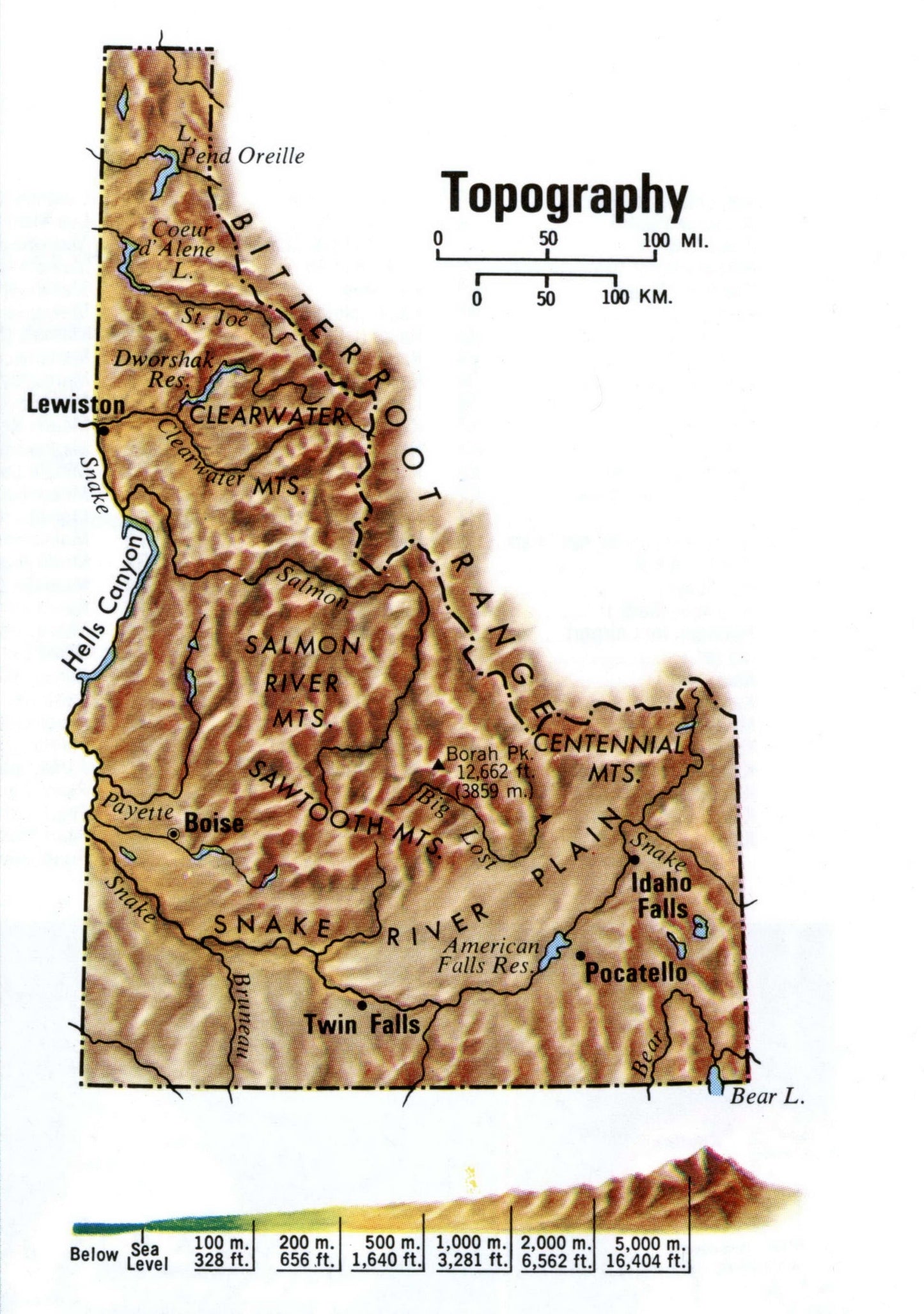 Idaho Topography Map Id Glossy Poster Picture Photo Print Banner Booma Prints