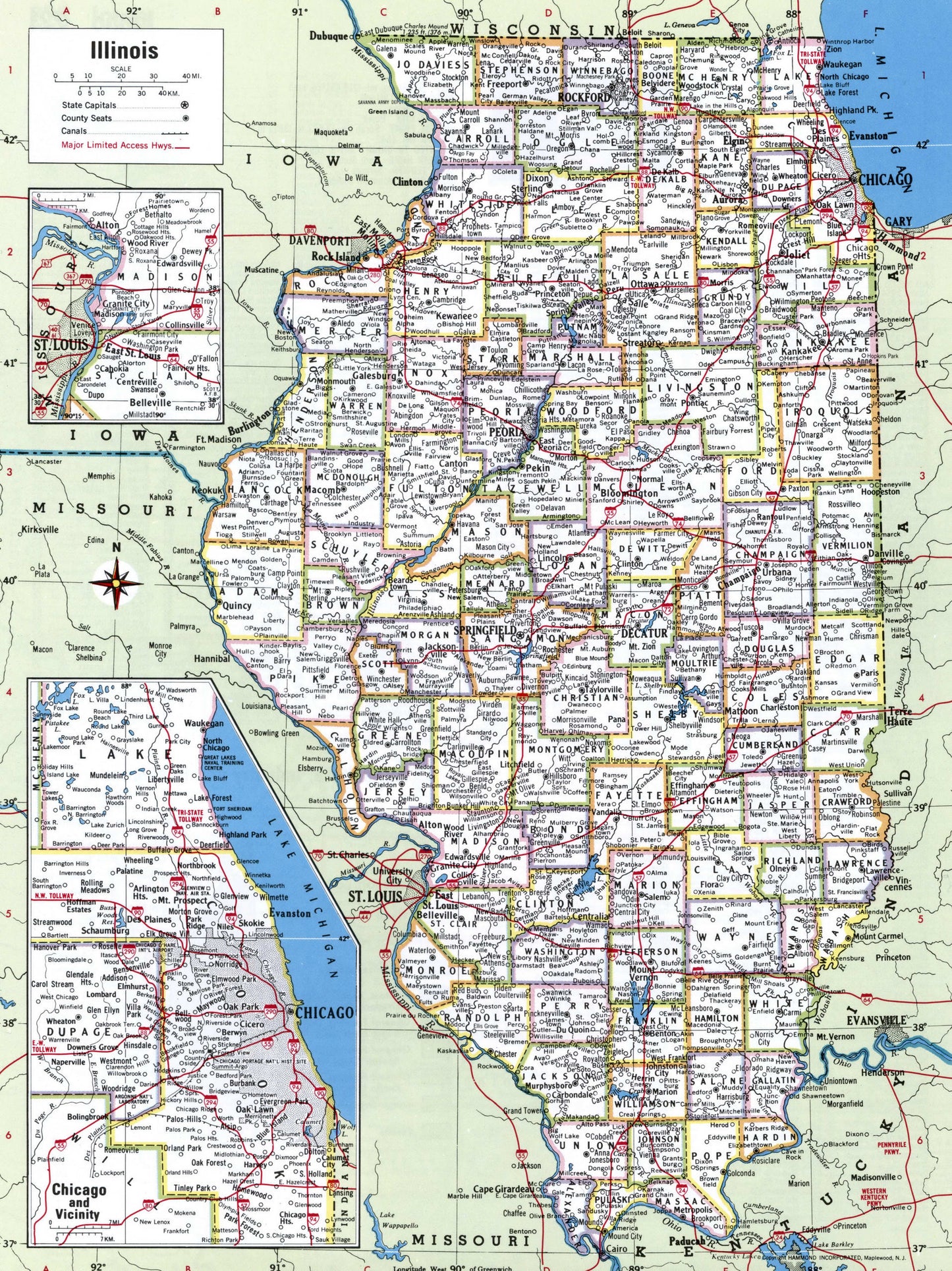Illinois Counties Road Map Glossy Poster Picture Photo Print Banner Booma Prints