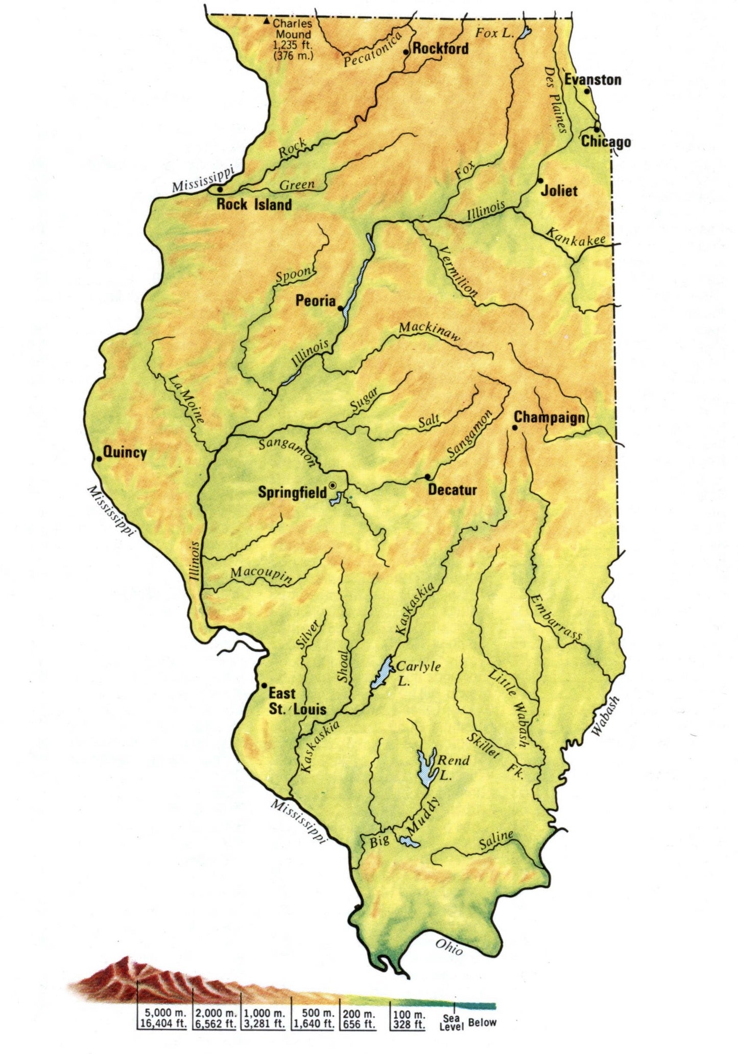 Illinois Topography Map Il Glossy Poster Picture Photo Print Banner Booma Prints
