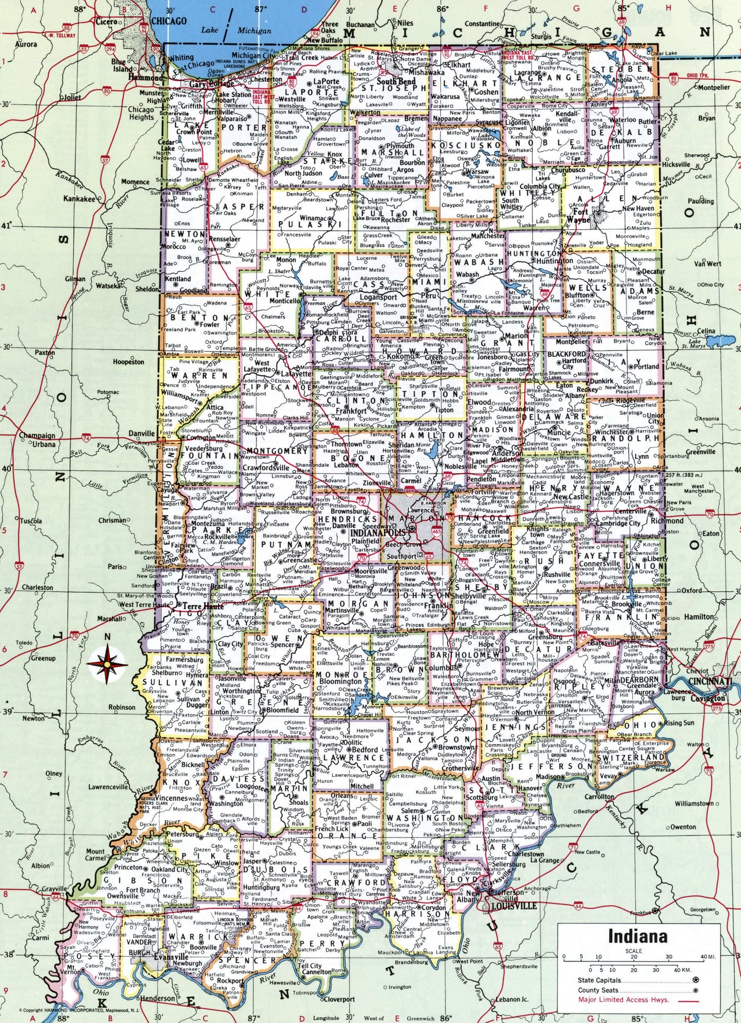 Indiana Counties Road Map In Glossy Poster Picture Photo Print Banner Booma Prints