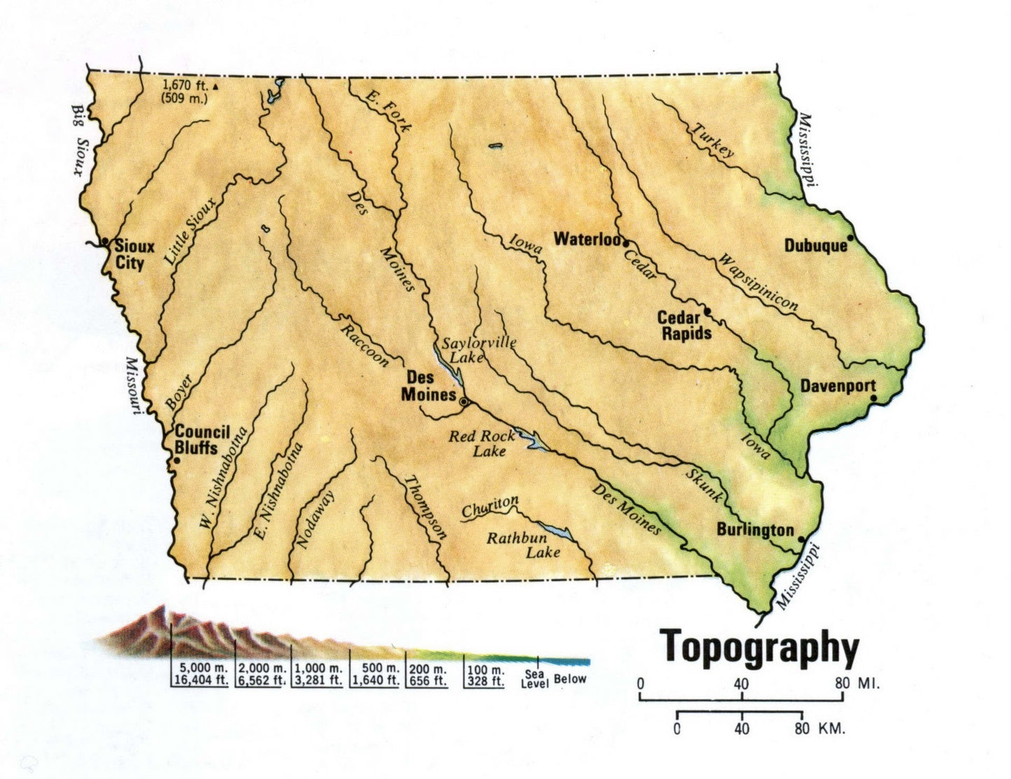 Iowa Topography Map Ia Glossy Poster Picture Photo Print Banner Booma Prints