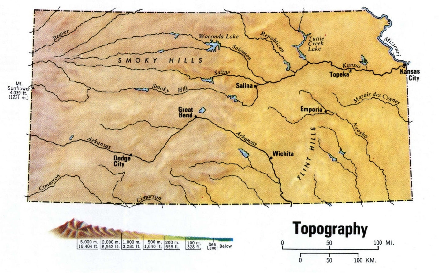 Kansas Topography Road Map Ks Glossy Poster Picture Photo Print Banner Booma Prints