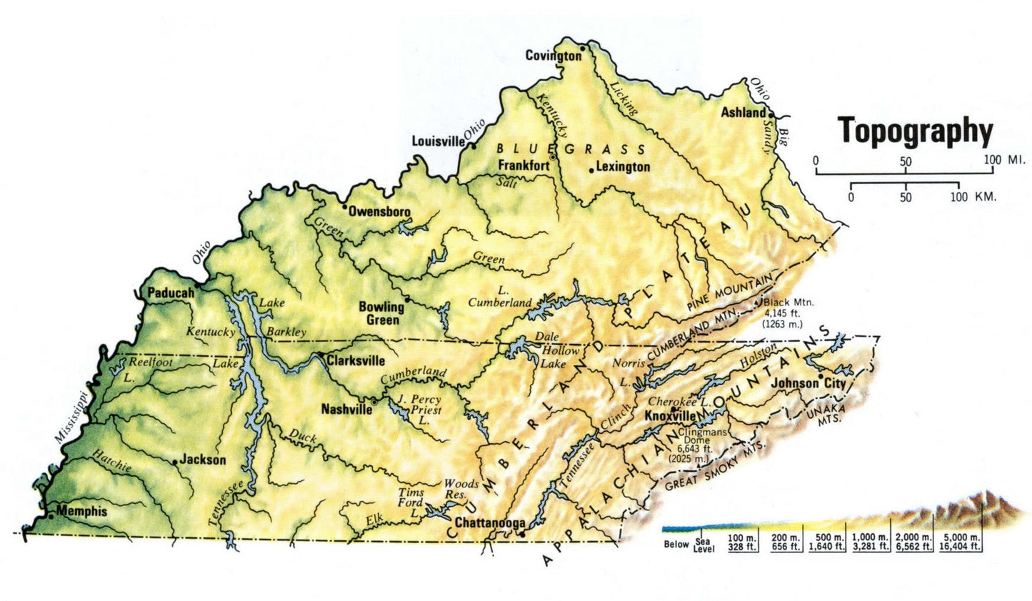 Kentucky Topography Map Ky Glossy Poster Picture Photo Print Banner Booma Prints