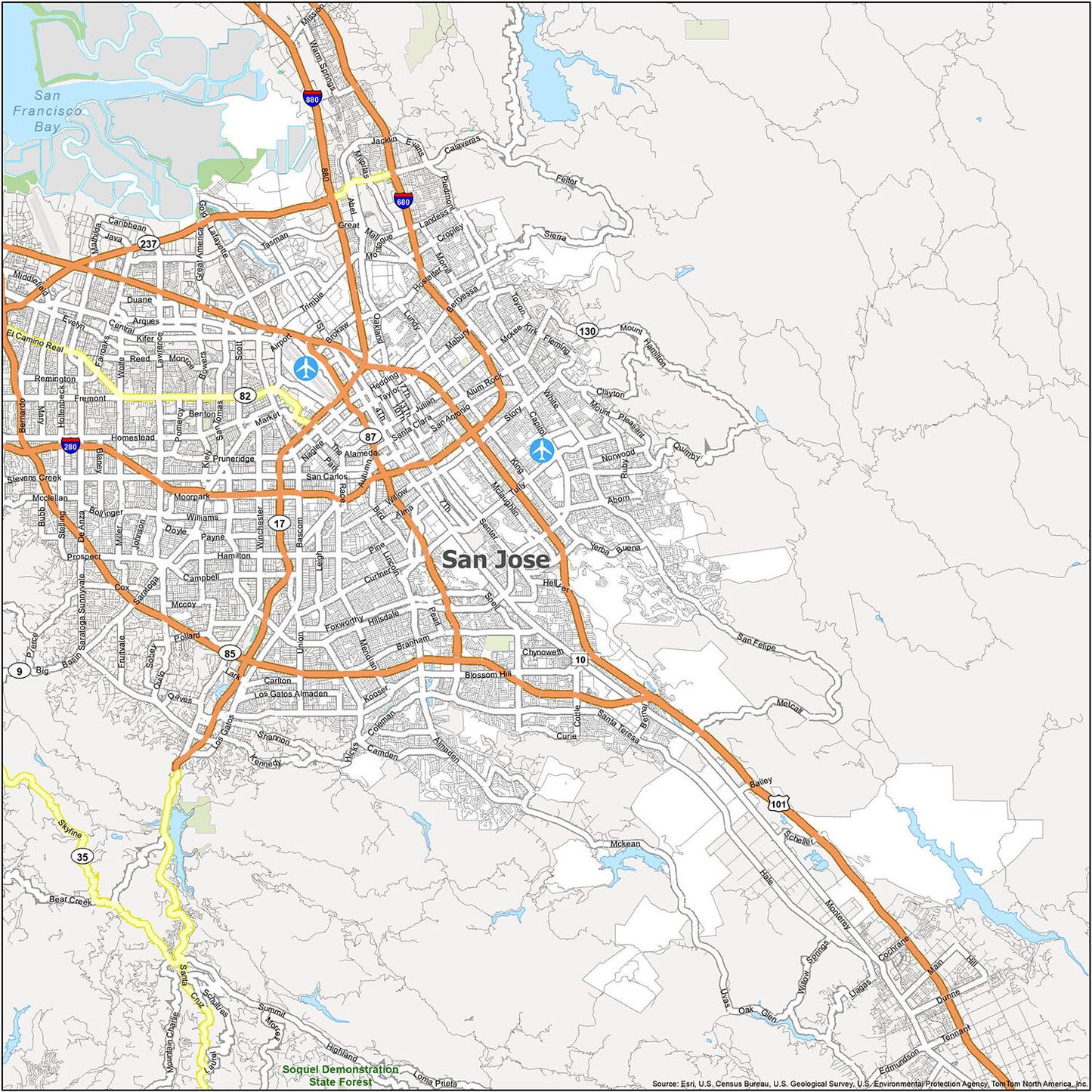 San Jose California Map Glossy Poster Picture Photo Banner Print Road City Booma Prints