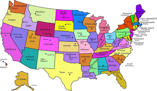 United States Map With Capitals Glossy Poster Picture Banner Print Photo Usa Booma Prints