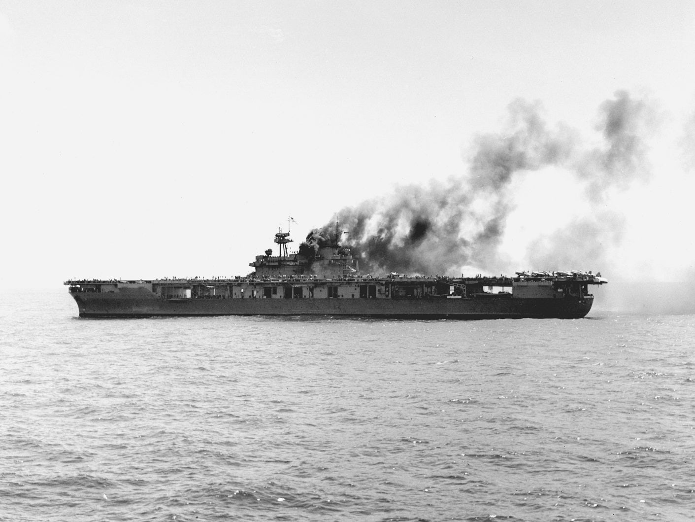 Uss Yorktown Burning Midway Wwii Glossy Poster Picture Photo Print Banner Booma Prints