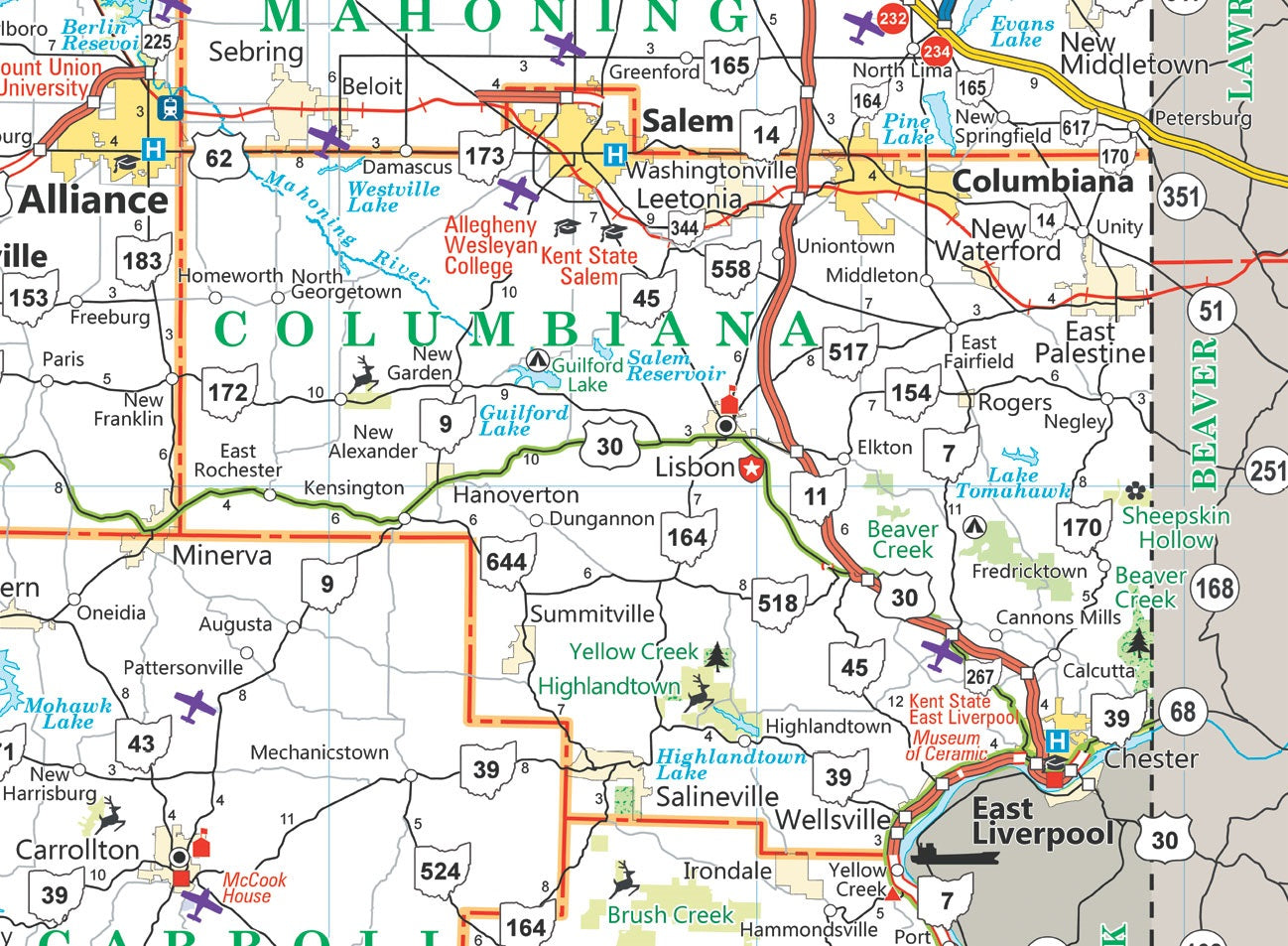 Columbiana County Ohio Map Poster Picture Photo Print Banner East Palestine Booma Prints